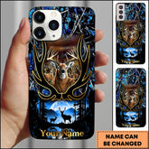 Maxcorners Hunting Phone Case Majestic Buck Antler Frame Full Moon Forest Camo Scene Personalized Name Phone Case | Blue