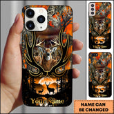 Maxcorners Hunting Phone Case Majestic Buck Antler Frame Full Moon Forest Camo Scene Personalized Name Phone Case | Orange