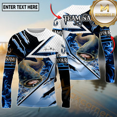 Maxcorners Freshwater Fishing Shirt Splash Blue Water Hook Pattern Sport Jersey Personalized Name, Team Name 3D All Over Printed Clothes