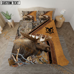 Maxcorners Moose Hunting Grass Brown Camo Real Tree Forest Leather Stripe Bedding Set 3D All Over Printed