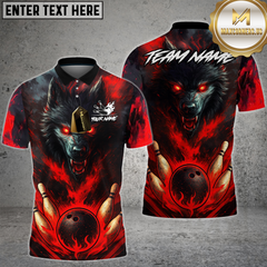 Maxcorners Bowling Shirt Dark Wolf Fireball Power Strike Multioptions Personalized Name, Team Name Unisex 3D Shirt (4 Colors)