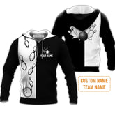 Maxcorners Black And White Retro Vintage Bowling 3D Custom Name Shirt