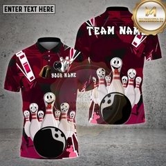 Maxcorners Bowling Shirt Cartoon Bowling Pins Funny Faces Personalized Name, Team Name 3D Shirt (4 Colors)