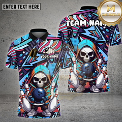 Maxcorners Bowling Shirt Neon Skull Hoodie Graffiti Style Personalized Name, Team Name 3D Shirt (4 Colors)