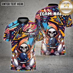Maxcorners Bowling Shirt Neon Skull Hoodie Graffiti Style Personalized Name, Team Name 3D Shirt (4 Colors)