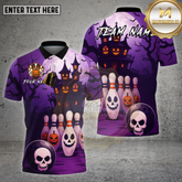 Maxcorners Haunted House Bowling Shirt Skull Pins Pumpkin Ball Halloween Style Custom Team Name Personalized Jersey (4 Colors)