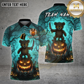 Maxcorners Scary Teddy Bear Bowling Shirt Knife Pumpkin Ball Creepy Forest Halloween Custom Team Name Jersey (4 Colors)