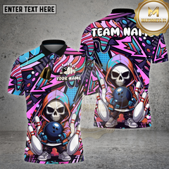 Maxcorners Bowling Shirt Neon Skull Hoodie Graffiti Style Personalized Name, Team Name 3D Shirt (4 Colors)
