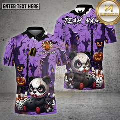 Maxcorners Evil Panda Bowling Shirt Halloween Haunted Street Bowling Pins Pumpkin Ball Personalized Team Jersey (4 Colors)