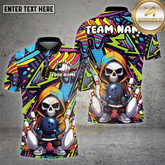 Maxcorners Bowling Shirt Neon Skull Hoodie Graffiti Style Personalized Name, Team Name 3D Shirt (4 Colors)