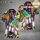 Maxcorners Bowling Shirt Graffiti Neon Cartoon Pins & Smiley Bowling Ball Personalized Name, Team Name 3D Shirt (4 Colors)