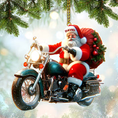 Maxcorners Custom Name Santa Motorbike Ornament, Santa Christmas Gift 2D Flat LM2111