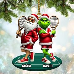 Maxcorners Santa And ELF Christmas Ornament, Personalized Ornament, Tennis Christmas Gift 2D Flat LM2211
