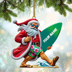 Maxcorners Custom Name Santa Surfing Ornament, Santa Christmas Gift 2D Flat LM2111