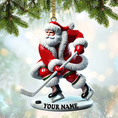 Maxcorners Custom Name Hockey Santa Ornament, Hockey Lover Christmas Gift 2D Flat LM2211