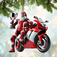 Maxcorners Custom Name and Number Santa Motorbike Ornament, Santa Christmas Gift 2D Flat LM2111