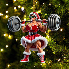 Maxcorners Custom Name Woman Gym Work Out Santa Ornament, Christmas Gift Decor 2D Flat LM2111