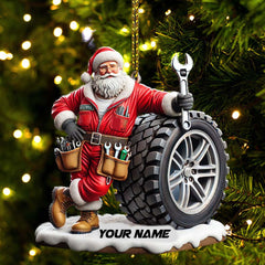 Maxcorners Custom Name Santa Mechanic Ornament, Christmas Gift 2D Flat LM2111