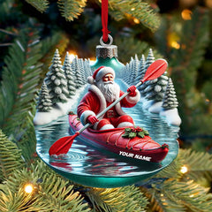Maxcorners Custom Name Santa Kayaking Ornament, Christmas Gift Decoration 2D Flat LM2111