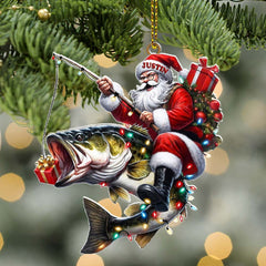 Maxcorners Custom Name Fishing Santa Ornament, Christmas Gift 2D Flat LM2211