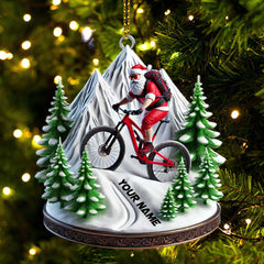 Maxcorners Custom Name Santa Mountain Bike Ornament, Mountain Bike Christmas Gift 2D Flat LM2111