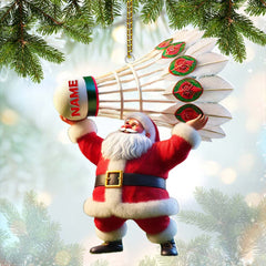 Maxcorners Custom Name Santa Badminton Ornament, Christmas Gift for Badminton Lover 2D Flat LM2111