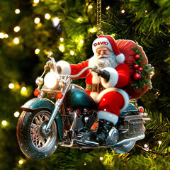 Maxcorners Custom Name Santa Motorbike Ornament, Santa Christmas Gift 2D Flat LM2111