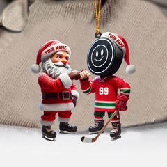 Maxcorners Santa And The Hockey Player Christmas Ornament, Personalized Ornament 2D Flat LM2211
