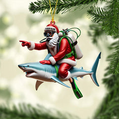 Maxcorners Santa Diver Riding Shark Christmas Ornament, Personalized Ornament 2D Flat LM2111
