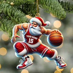Maxcorners Custom Name Basketball Santa Ornament, Basketball Lover Christmas Gift 2D Flat LM2211