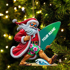 Maxcorners Custom Name Santa Surfing Ornament, Santa Christmas Gift 2D Flat LM2111