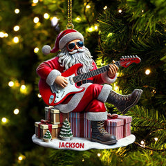 Maxcorners Custom Name Santa Guitar Rock Ornament, Santa Christmas Gift 2D Flat LM2111