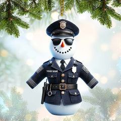 Maxcorners Custom Name Police Snowman Ornament, Christmas Gift for Police 2D Flat LM2111