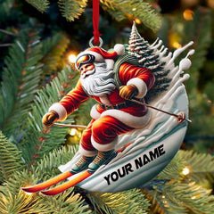 Maxcorners Custom Name Santa Skiing Ornament, Santa Christmas Gift Decoration 2D Flat LM2111
