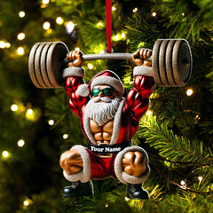 Maxcorners Custom Name Gym Work Out Santa Ornament, Gymnastics Christmas Gift4 2D Flat LM2211