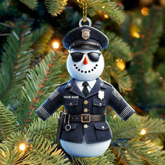 Maxcorners Custom Name Police Snowman Ornament, Christmas Gift for Police 2D Flat LM2111