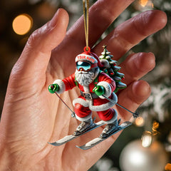 Maxcorners Santa Skiing Christmas Ornament, Personalized Ornament 2D Flat LM2211