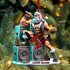 Maxcorners Custom Name Santa Rock Ornament, Music Lover Christmas Gift 2D Flat LM2111