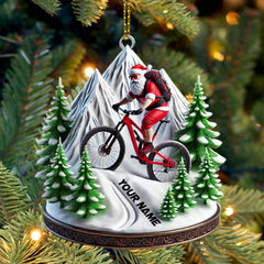 Maxcorners Custom Name Santa Mountain Bike Ornament, Mountain Bike Christmas Gift 2D Flat LM2111