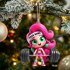 Maxcorners Chibi Girl Weightlifting Christmas Home Decor Christmas Ornament, Personalized Ornament 2D Flat LM2211