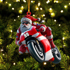 Maxcorners Santa Motobike Christmas Ornament, Personalized Ornament 2D Flat LM2211