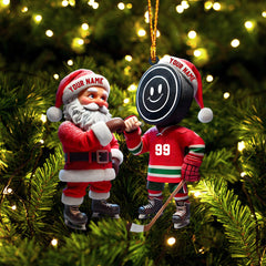 Maxcorners Santa And The Hockey Player Christmas Ornament, Personalized Ornament 2D Flat LM2211