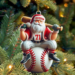 Maxcorners Custom Name Santa Baseball Ornament, Baseball Christmas Gift 2D Flat LM2111