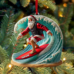 Maxcorners Custom Name Santa Surfing Ornament, Christmas Gift Decoration 2D Flat LM2111