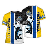 Maxcorners Volleyball Blue Yellow Customized Name 3D Unisex Shirt