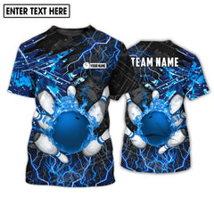 MaxCorners Bowlings Blue Lightning Customized Name 3D Polo Shirt For Men