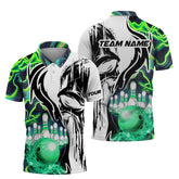 MaxCorners Bowling And Pins Neon Line Color Customized Name, Team Name 3D Polo Shirt For Men