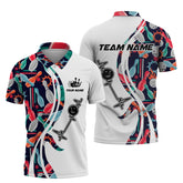 MaxCorners Bowling And Pins Color Heart Beat Customized Name, Team Name 3D Polo Shirt For Men