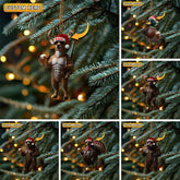 Maxcorners Deer Hunter Muscle Santa Hat Beer Mug Personalized Name Christmas Ornament