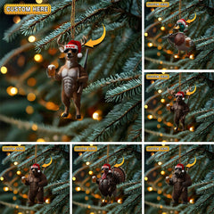 Maxcorners Deer Hunter Muscle Santa Hat Beer Mug Personalized Name Christmas Ornament